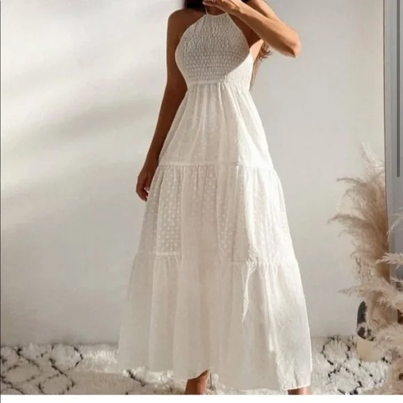 chinese dress ladies Zara Drop Waist Maxi Dress-White XL main image 1